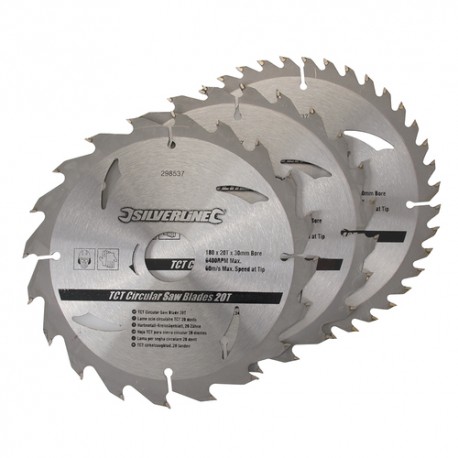 TCT Circular Saw Blades 20, 24, 40T 3pk, 180 x 30 - 20, 16mm rings