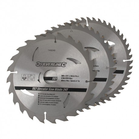 TCT Circular Saw Blades 24, 40, 48T 3pk, 200 x 30 - 25, 18, 16mm rings