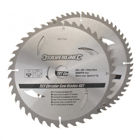 TCT Circular Saw Blades 40, 60T 2pk, 250 x 30 - 25, 20, 16mm rings