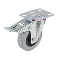 Rubber Castor Swivel with Brake, 100mm 70kg