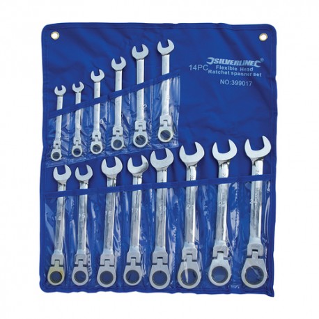 Flexible Head Ratchet Spanner Set 14pce, 8 - 24mm