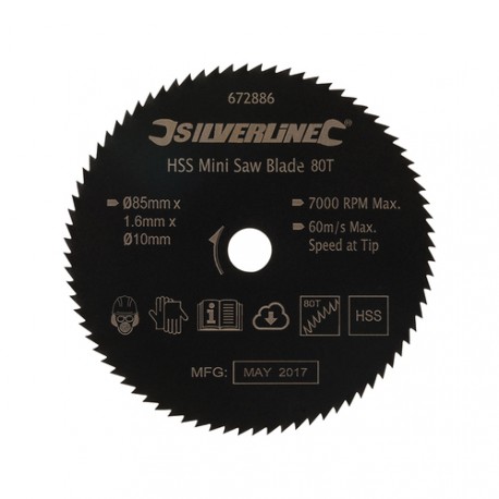 HSS Mini Saw Blade, 85mm Dia - 10mm Bore - 80T