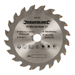 --- TCT Mini Saw Blade, 85mm Dia - 10mm Bore - 20T