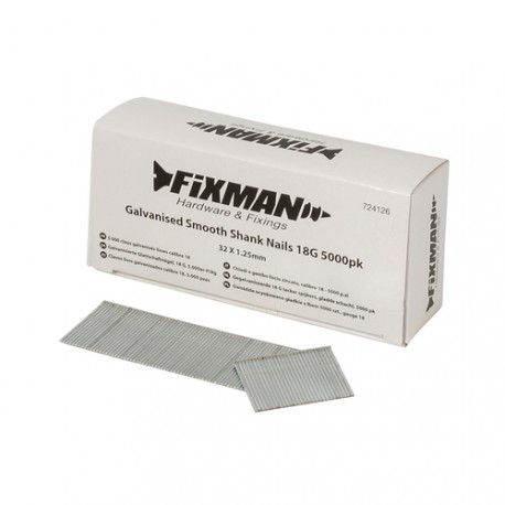 Fixman - Ocynkowane gwoździe z gładkim trzpieniem 18 G, 5000 szt., 32 x 1,25 mm