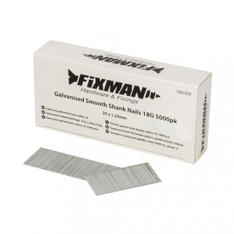 Fixman - Ocynkowane gwoździe z gładkim trzpieniem 18 G, 5000 szt., 25 x 1,25 mm